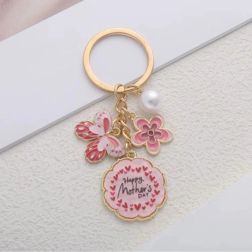 🌸Mother's Day Special 🌸Pink Butterfly Floral Pearl Keychain with Pink Charms
